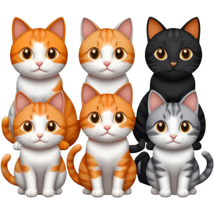 6 cats with different natural coloured coats
 emoji