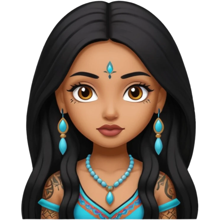an ios genmoji for a pretty bratz indian girl with black long hair  tattooed, beautiful girl emoji