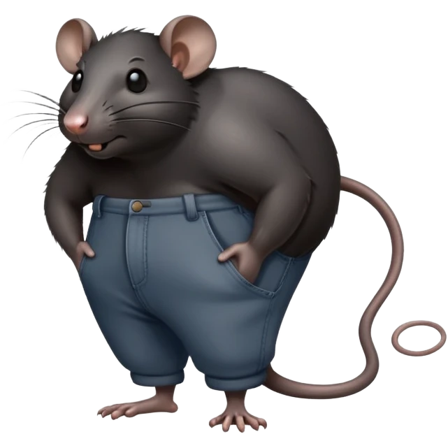 a large, completely black rat, all black, in pants, with a sweaty forehead emoji