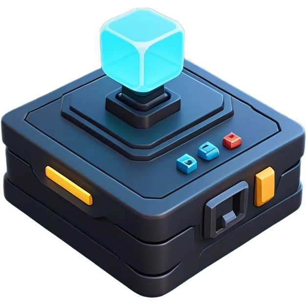 Clash of Clans aesthetic: Cinematic Playful 3D Isometric Sci-Fi Console Emoji, rendered in a 3D vector-style similar to standard emojis with minimal shading and bold, simplified shapes. A compact, distinct form with signature details, softly glowing with a futuristic sci-fi warfare charm. Simplified yet unmistakably iconic, highly detailed and consistent, glowing with a soft radiance and high shine. Stylized with a touch of high-tech brilliance and a soft glowing outline, capturing the essence of a beloved gaming relic with a friendly, playful manner! emoji
