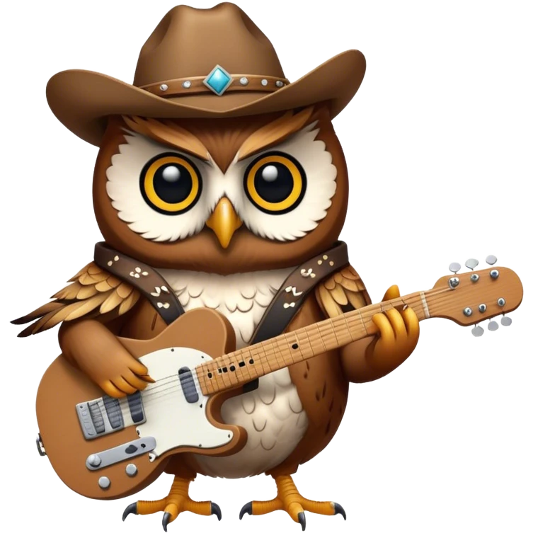 A cowboy owl playing a telecaster emoji