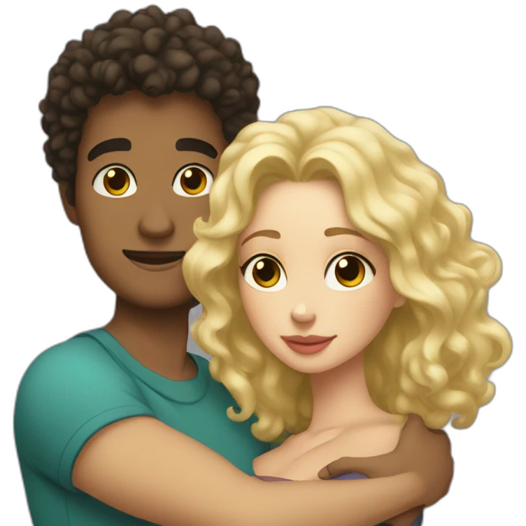 Light skin man with dark curly hair hugging a blonde curvy woman emoji
