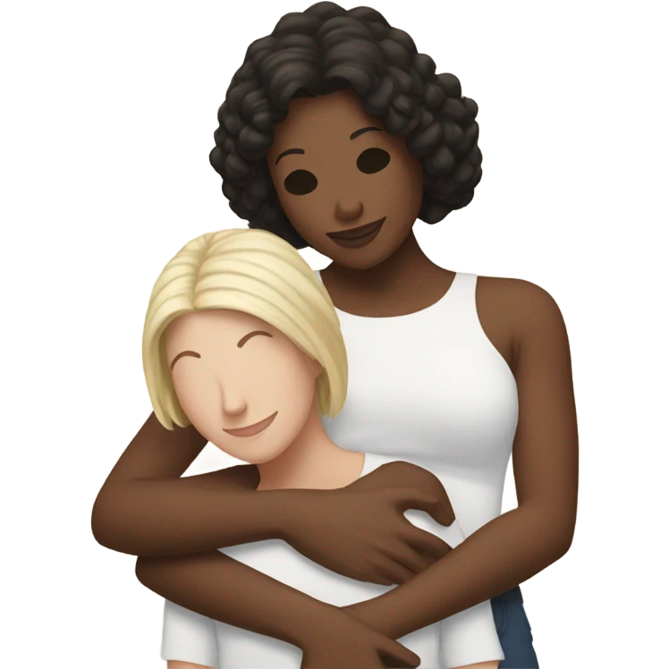 white woman holding white brunette woman, in love emoji