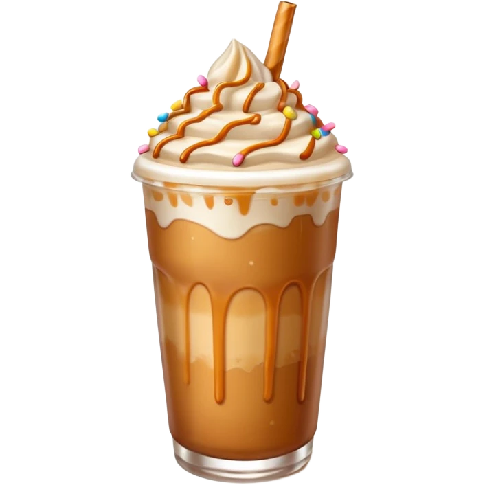 iced caramel macchiato with drizzle and sprinkles soft top emoji