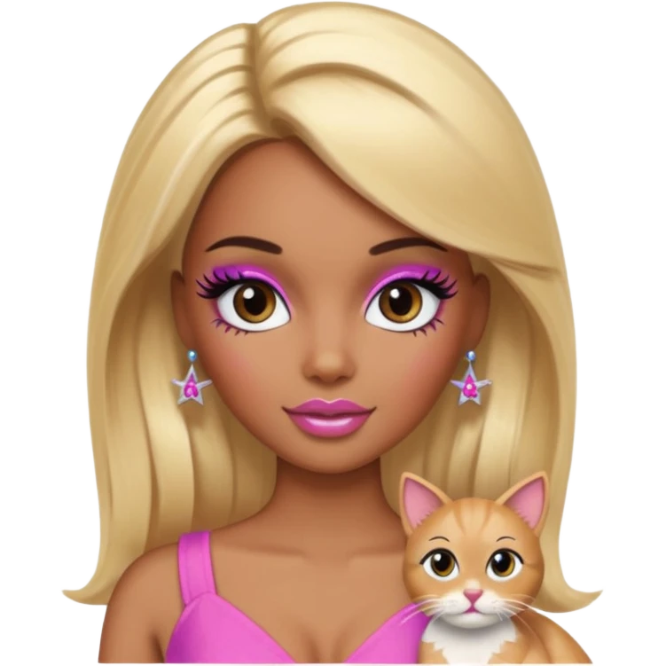 brown skin blonde barbie with cat eye lashes emoji