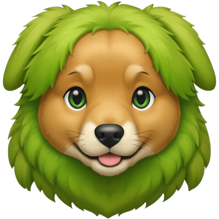 green dog extra furry golden retriever. The dog fur is totally  green emoji