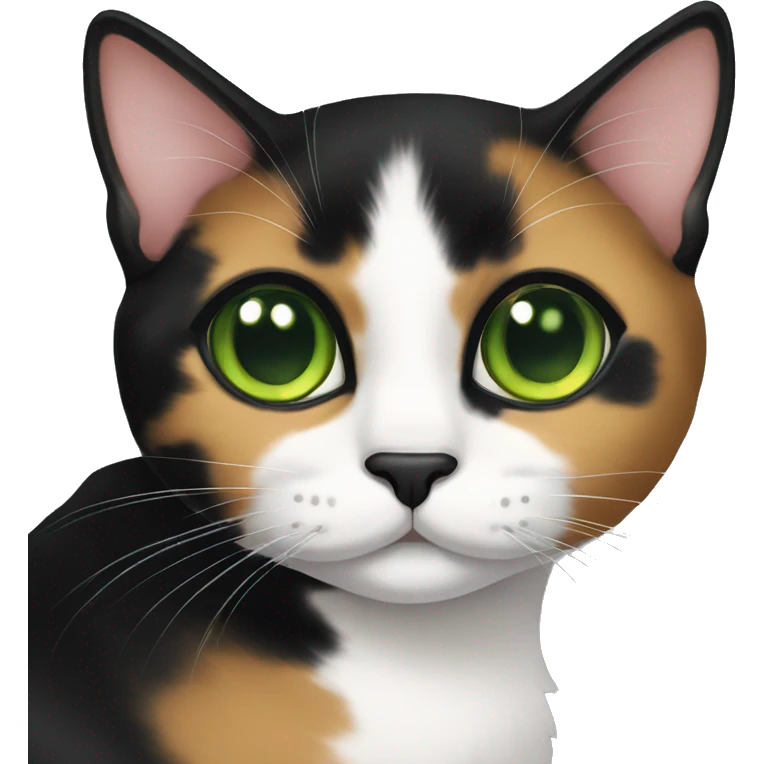Mostly black calico cat with green eyes  emoji