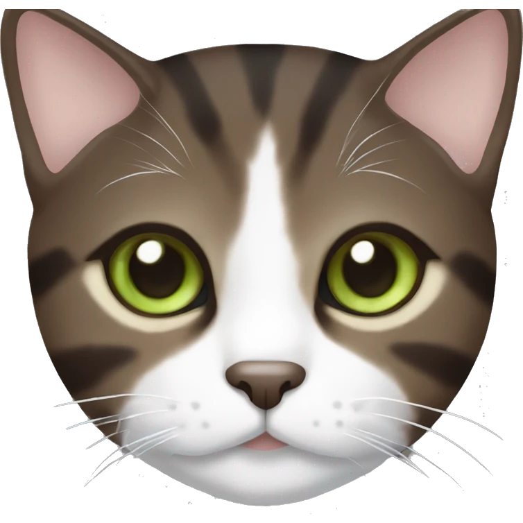 Dark brown tabby cat with brown-green eyes and white neck emoji