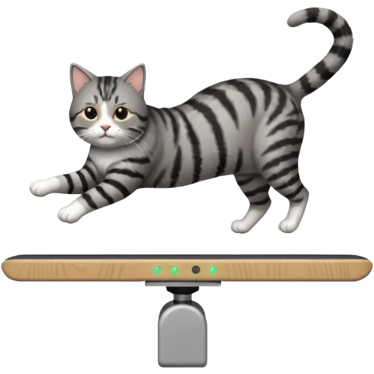 cat performing a flip on a balance beam shaped like a network switch emoji