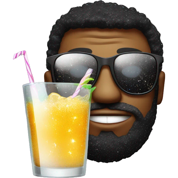 chilly guy's face in black sunglasses with a cocktail with sparkles emoji