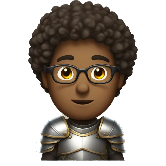 guy with curly hair and round glasses wearing armor emoji