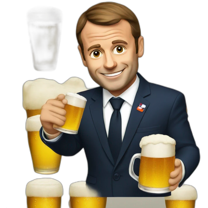 Macron with beer emoji