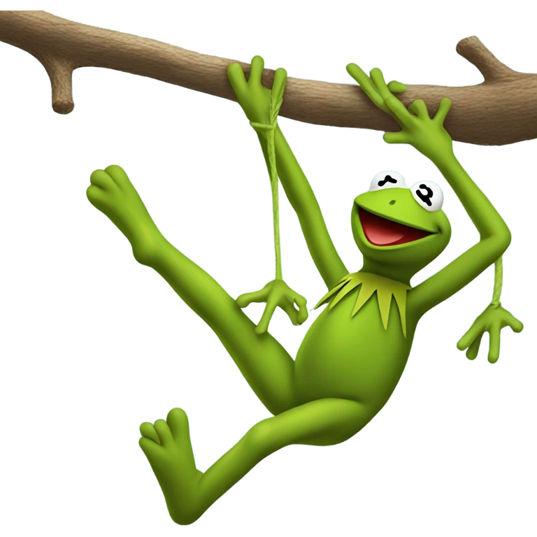 Kermit the frog hanging from a tree emoji
