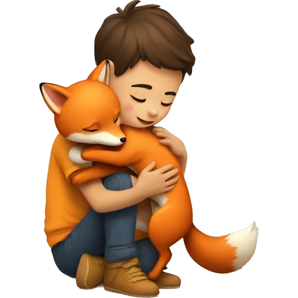 kid hugging a little fox emoji