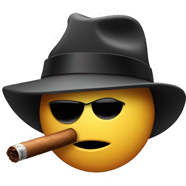 The face has a fedora hat on and the emoji has a cigar in its mouth. mafia emoji emoji