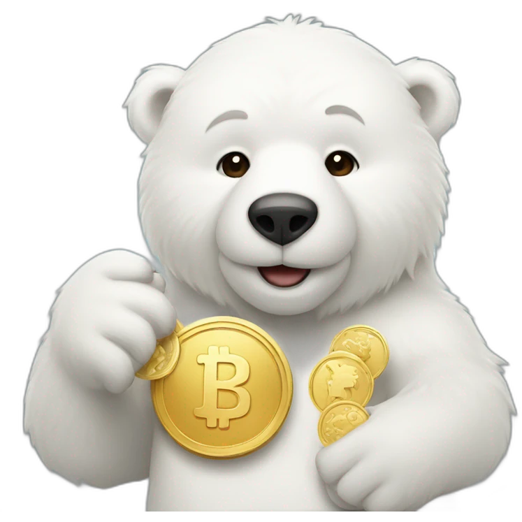 white bear with gold coin in hands emoji