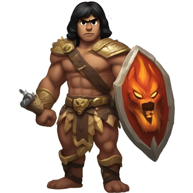 diablo blackhaired 4 male barbarian and he-man's battle cat emoji