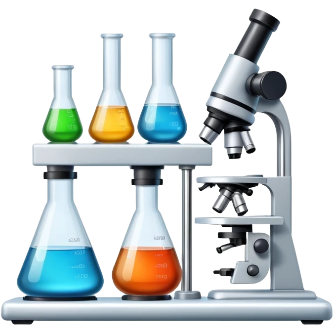 laboratory equipment set with beakers, test tubes, and microscope emoji