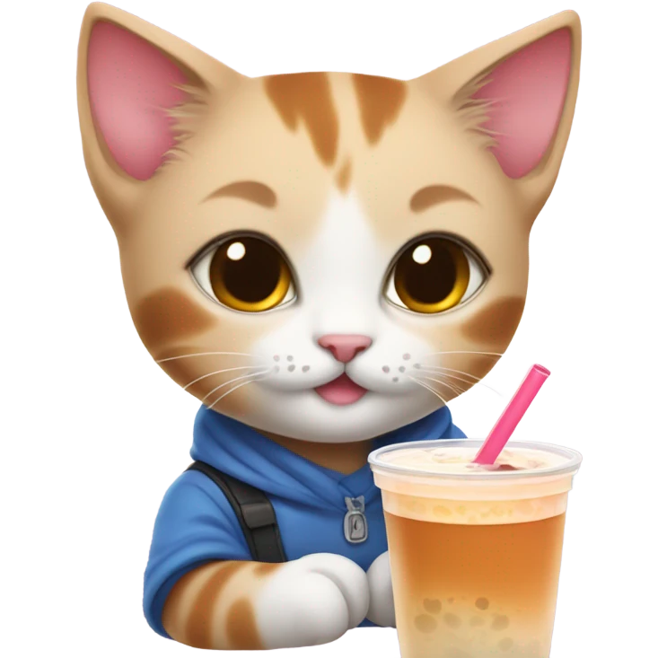 Super cute kitten drinking boba tea  emoji