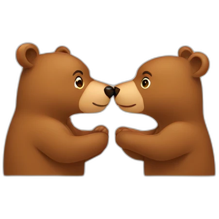 Female bear and male bear kissing, face only, with hearts above them emoji