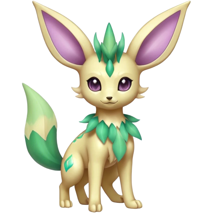 Shiny Cool Sparkly Cute Ethereal Leafeon-Espeon-Fakemon-hybrid-fusion- full body emoji