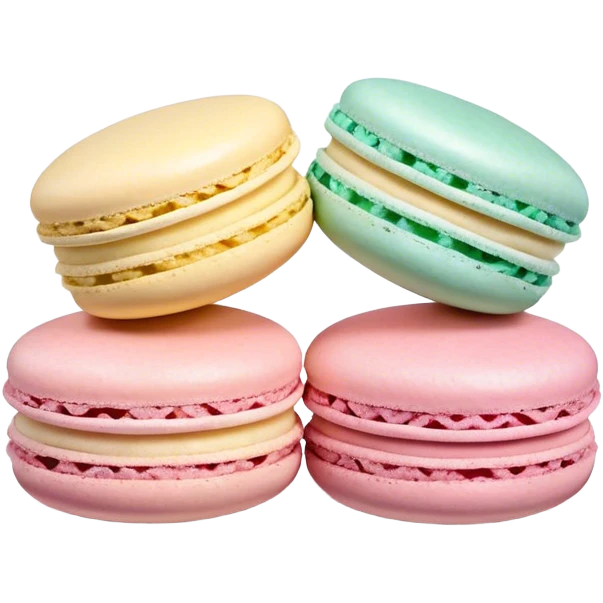 Cinematic Realistic Macaroon Dessert Emoji, showcasing colorful, delicate meringue-based cookies with a crisp exterior rendered with vibrant textures and playful, soft lighting. emoji