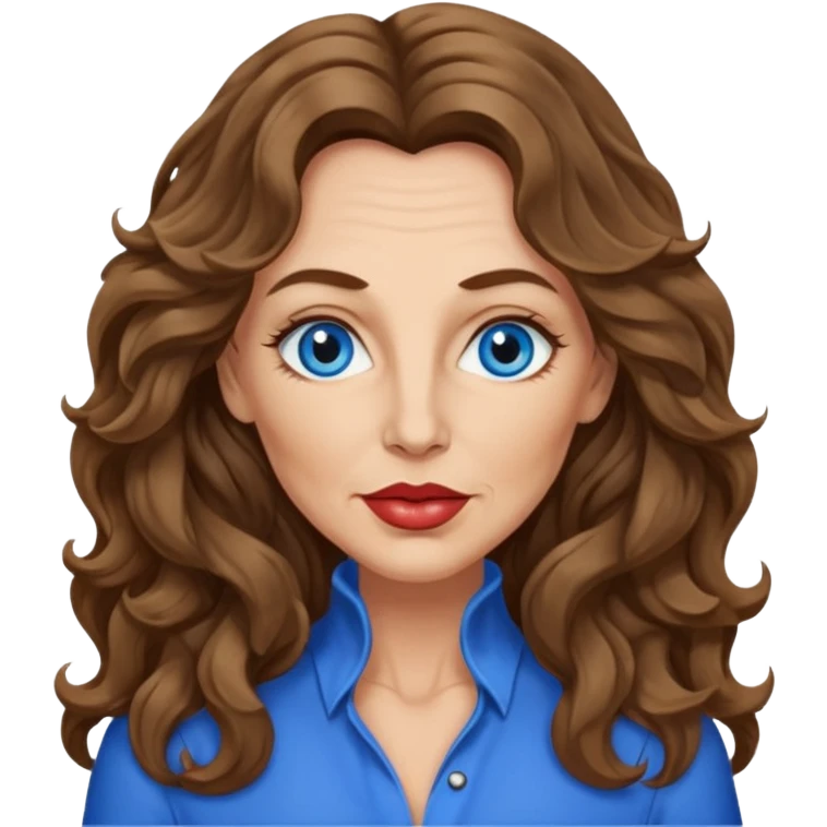Extra Long wavy hair, brown hair, blue eyes Caucasian, age 50, sexy clothes boobies, kissing face emoji