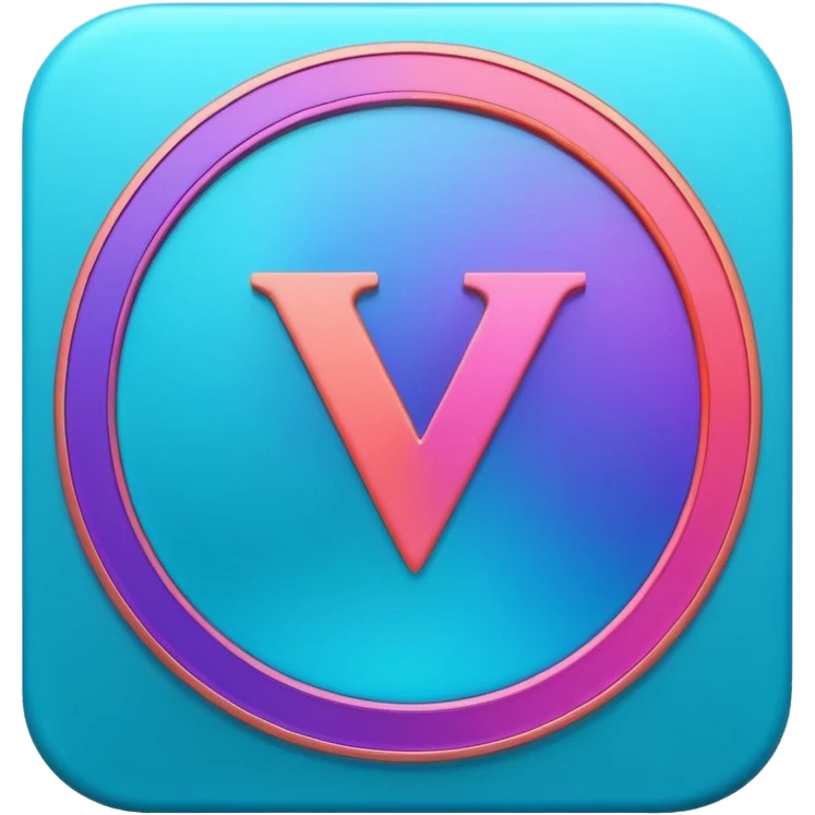 Credit coin in gradient of turquoise, blue, pink, purple, and coral as the main surface 3d rotate V letter emoji