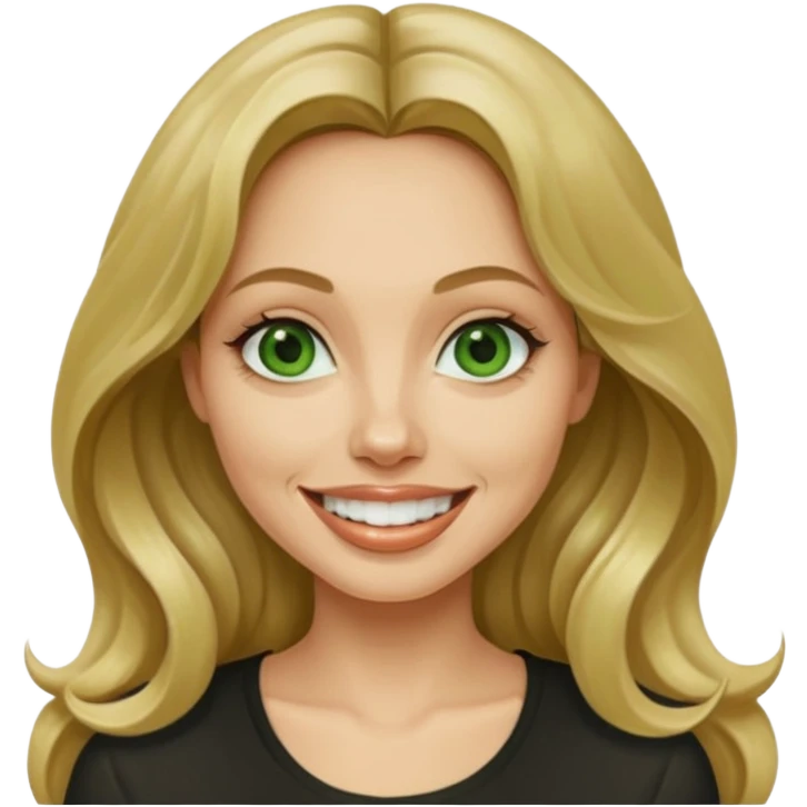Girl with Beautiful long wavy hair, dirty blonde with bright green eyes and an Angelina Jolie smile ￼  emoji
