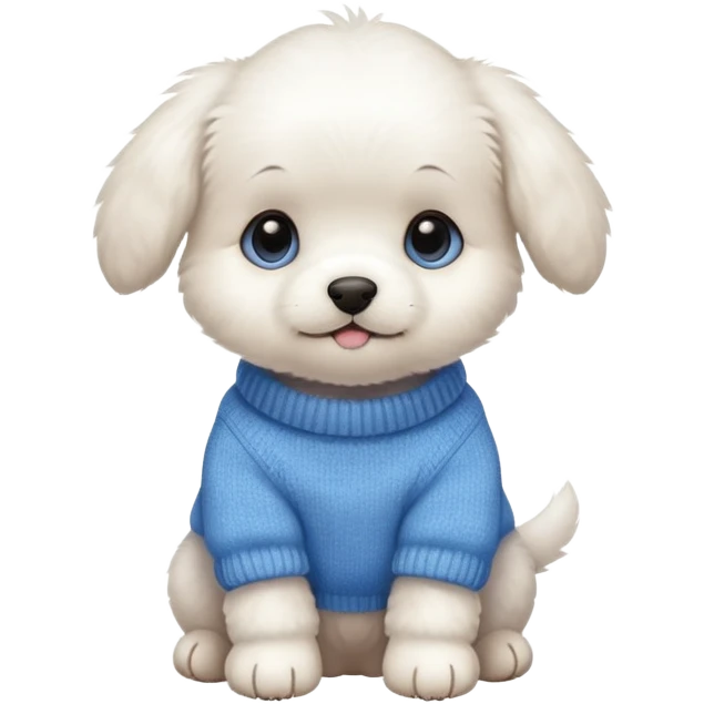 White puppy wearing a Blue sweater  emoji