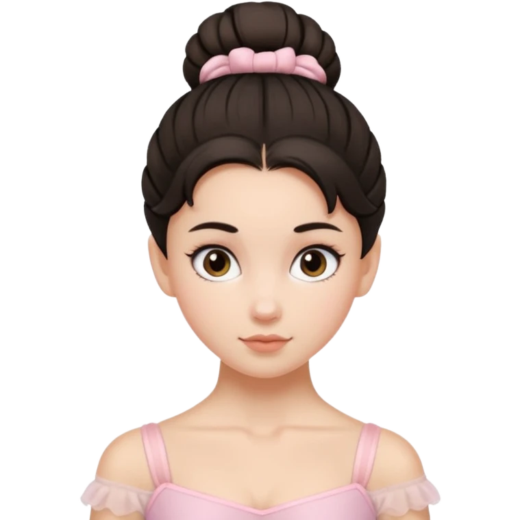 white girl a single messy ballet bun, dark hair,  emoji