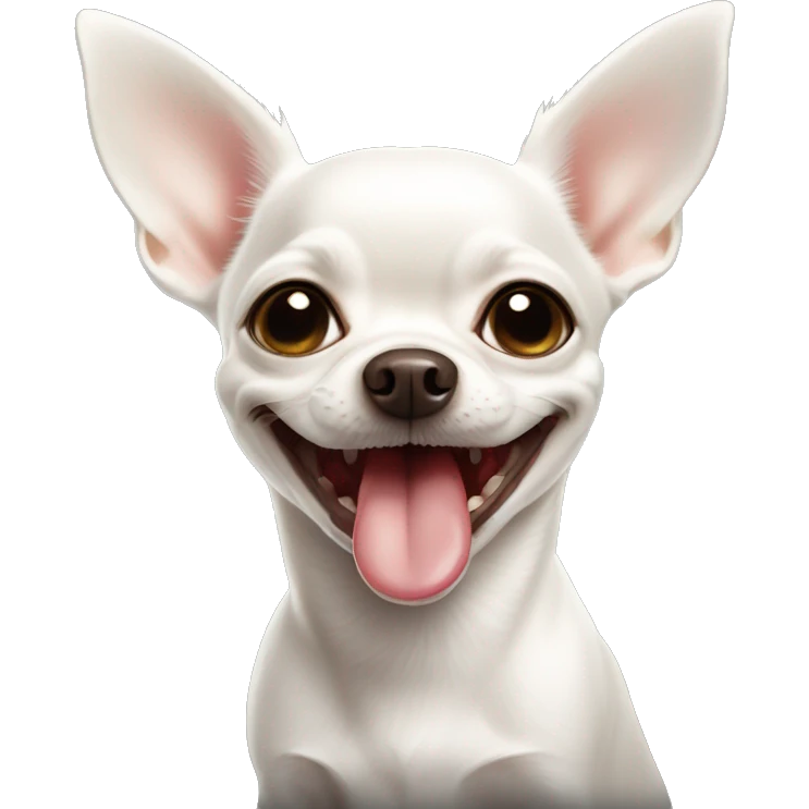 White chihuahua smiling with the tongue out emoji