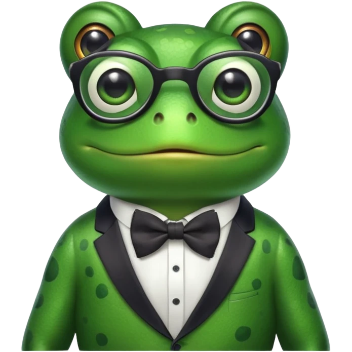 frog with glasses and bow tie making a silly face emoji