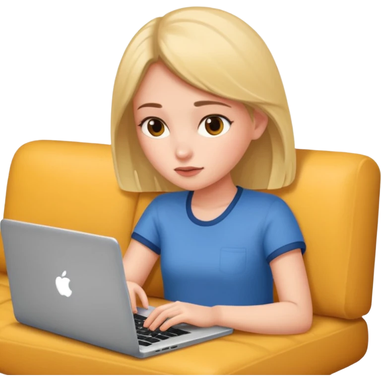 A girl is lying on the couch with a laptop, working emoji