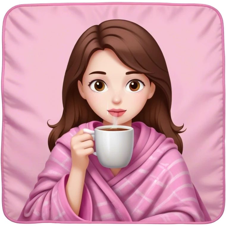 white brown hair pretty girl in a pink blanket sipping coffee emoji