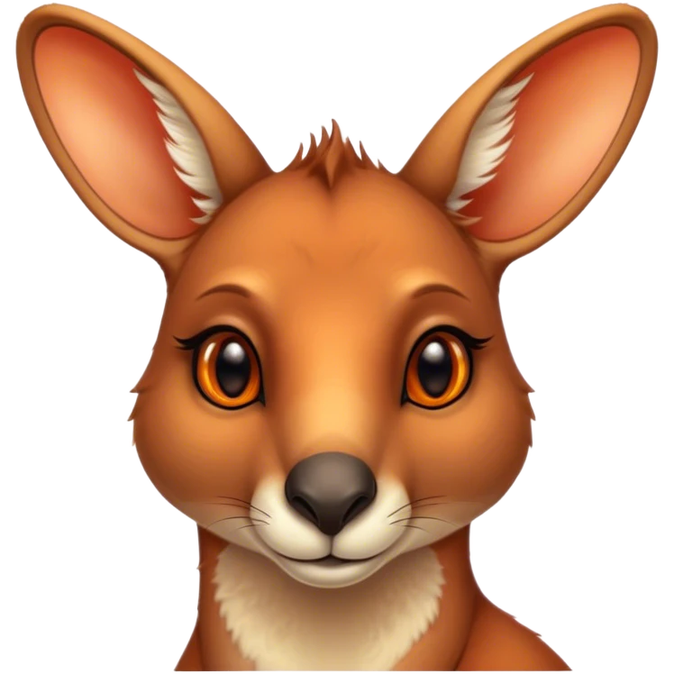 Cinematic Noble Kangaroo Portrait Emoji, Poised and regal, with a powerful, muscular build and a sleek, well-groomed fur of warm red-orange hues, deep-set soulful amber eyes and a strong tail, Simplified yet sharp and sophisticated features, highly detailed, glowing with a warm, dignified glow, high shine, intelligent and athletic, stylized with an air of outback majesty, focused and attentive, soft glowing outline, capturing the essence of a watchful and confident marsupial, so majestic it feels as though it could bound out of the screen with effortless authority! emoji
