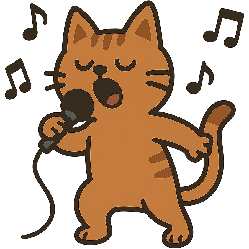 flat toon style cat singing a song emoji
