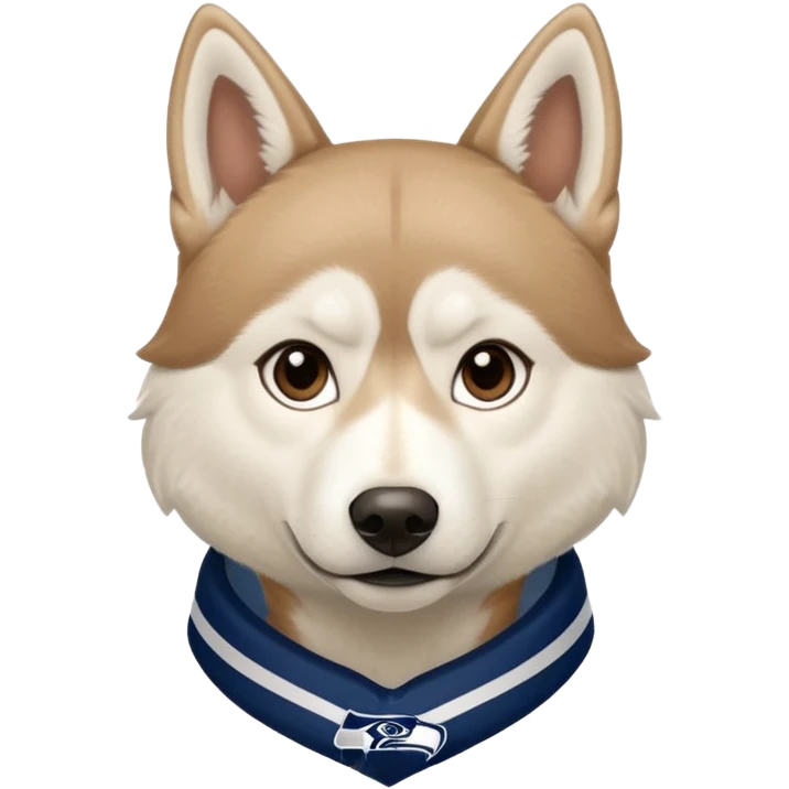 White  brown husky with Seattle Seahawks gear emoji
