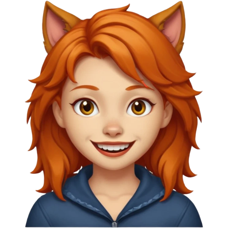 Werewolf ginger hair girl with a smile emoji