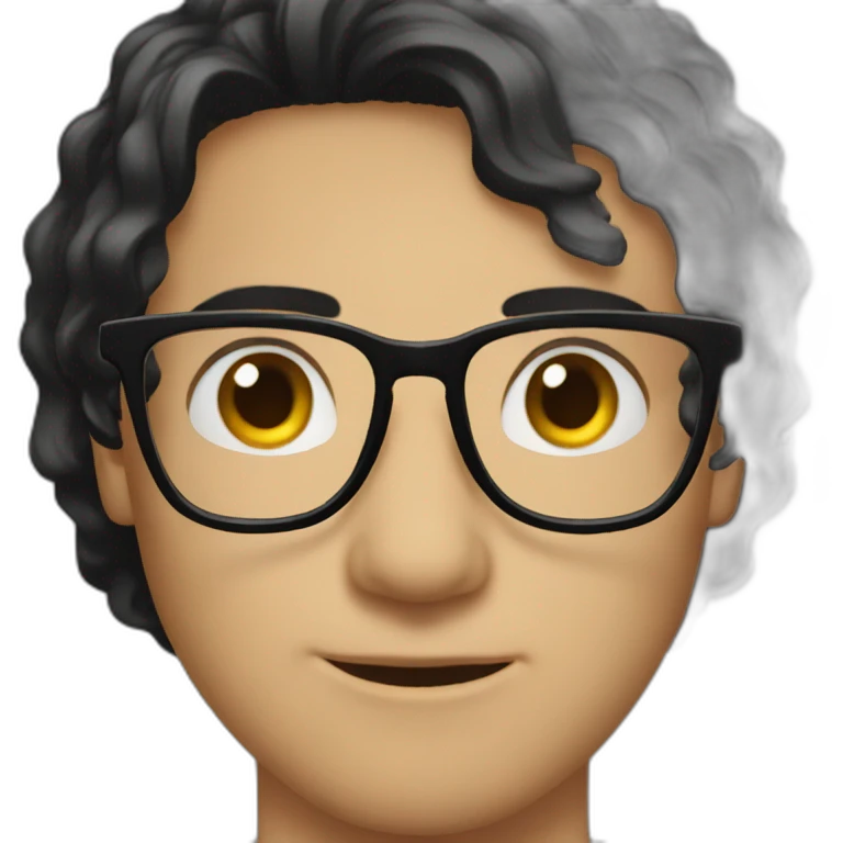 Person where I block eyeglasses and his ass black hair emoji