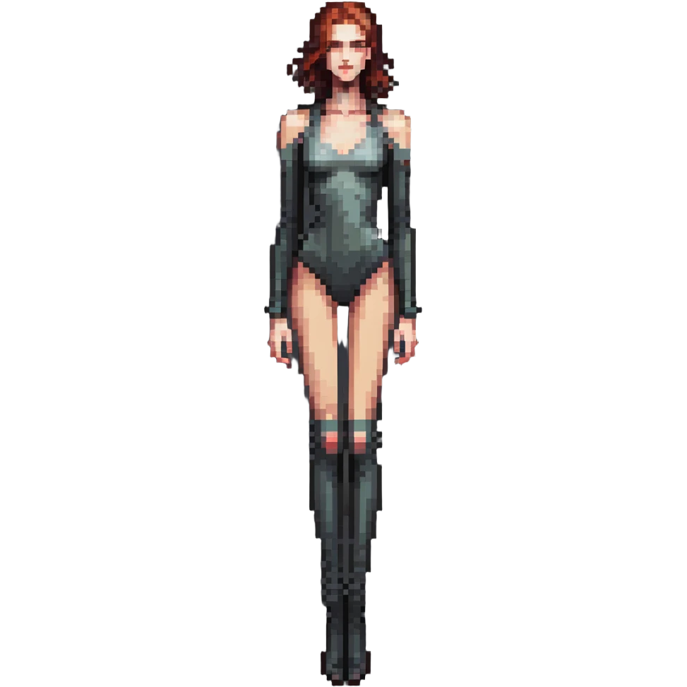Tall slender woman with elongated arms and legs, sharp angular facial features with high cheekbones and defined jawline emoji