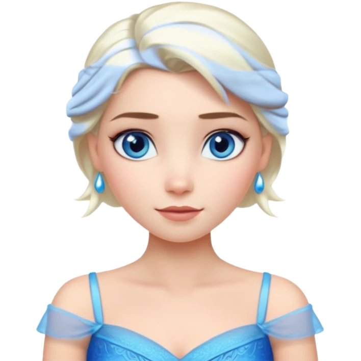 Кинематографический реалистичный портрет Эльзы с реалистичной текстурой кожи, мягким естественным освещением и изящно детализированными платиново-русыми волосами Её  выразительные голубые глаза излучают уверенность, спокойное выражение. Портрет отличается мягким чарующим сиянием с прохладной emoji