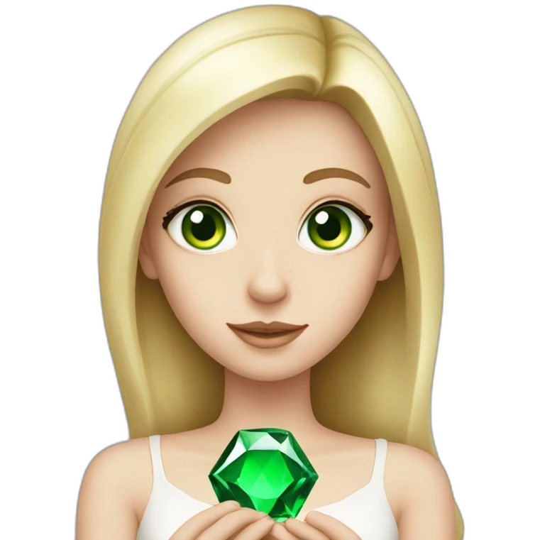 white girl with green eyes, holding a gem in his hands emoji