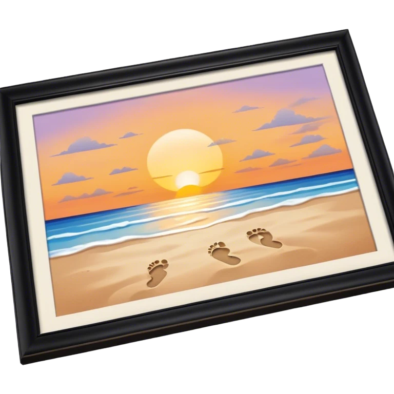 beach sunset. Two sets of footprints—one baby footsteps, the other larger childhood self and inner child emoji