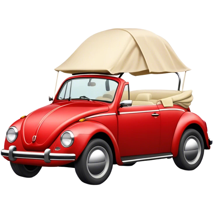 Red Volkswagen Beetle convertible with cream colored rag top emoji