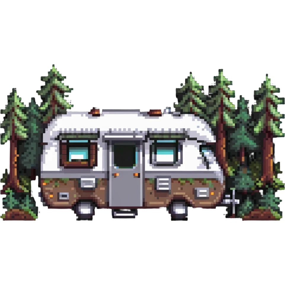 camping car RV in forest with trees emoji