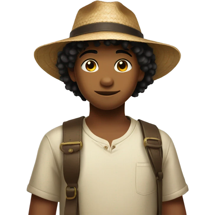Young boy with a scar on his left cheek, black hair, and a straw hat emoji