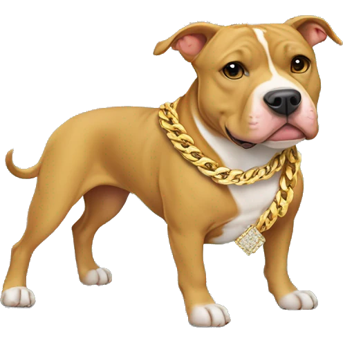 A dog pitbull and wearing big gold chain on that says G pendant  emoji