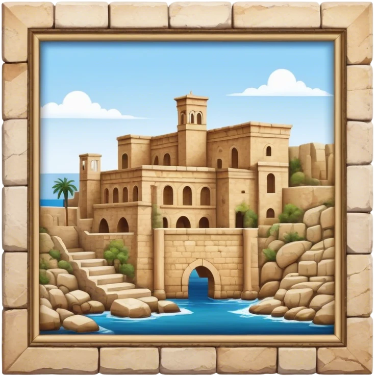 Cinematic Realistic Byblos Old City Landmark Emoji, depicted with ancient, weathered stone structures rendered with lifelike detail and nostalgic, warm lighting. emoji
