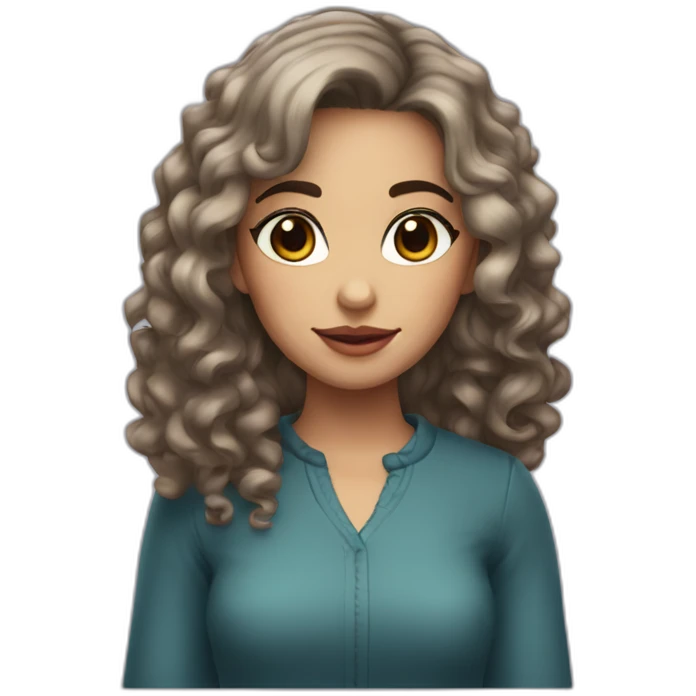 35 years girl with dark hair, slightly  long curly, large lips, brown eyes emoji